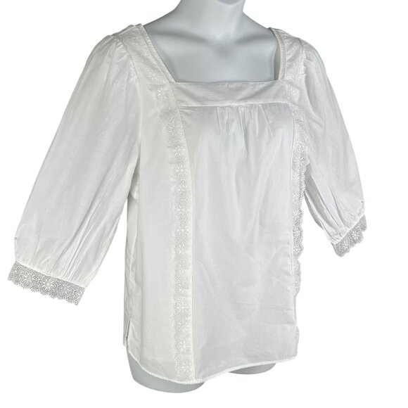 NWT Talbots Plus X US 16W Shadow Stripe Top White Blouse Lace Trim Minimalist - Picture 8 of 16